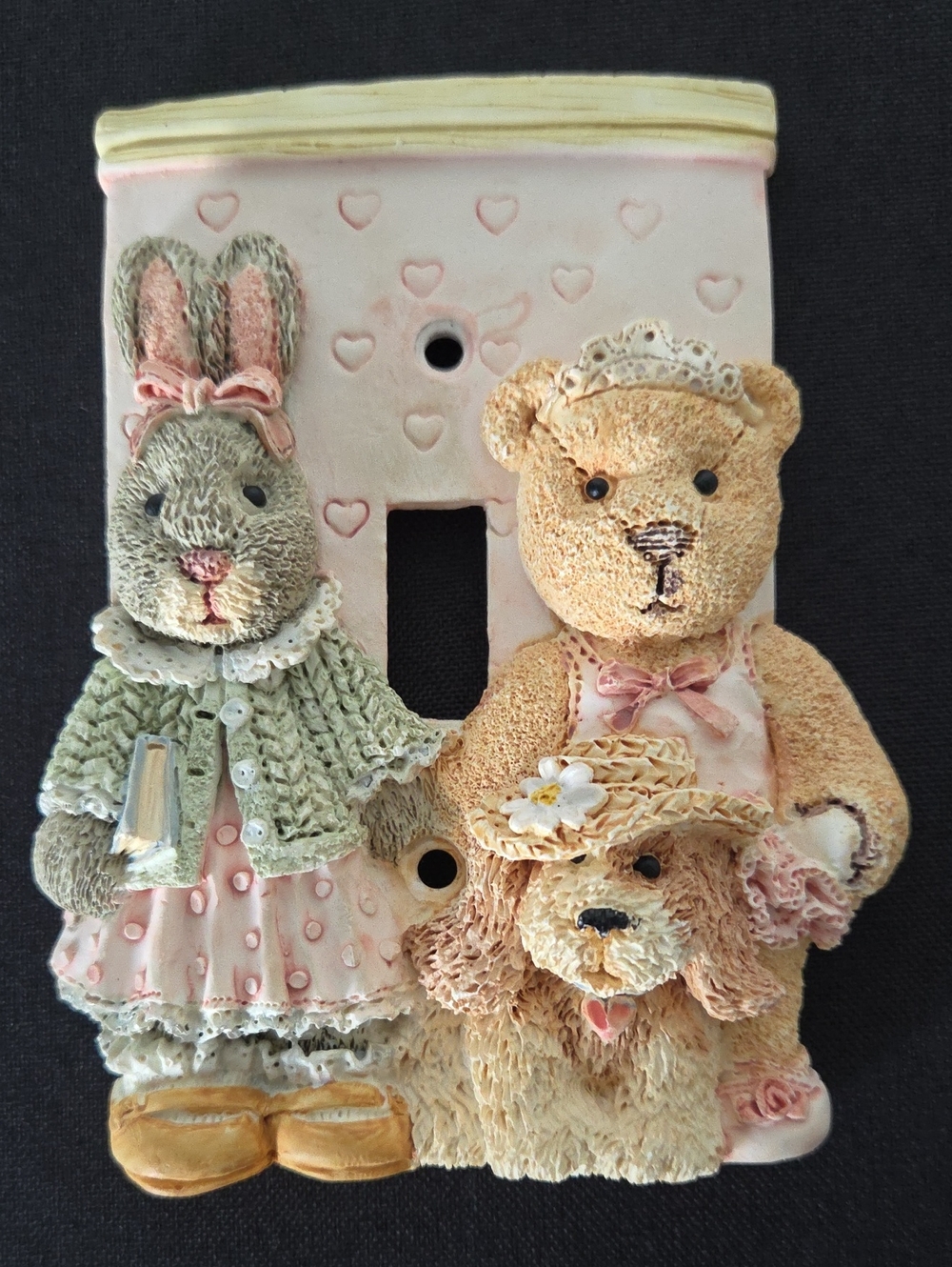 Decorative Bunny & Bear Wall Switch Plate – Pink and Cream Home Art